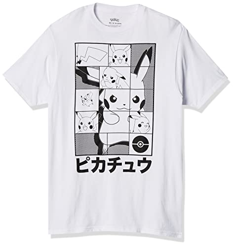 Pokemon Young Men’s Pokémon Pikachu Japanese Puzzle Power T-Shirt Shirt, White, Large