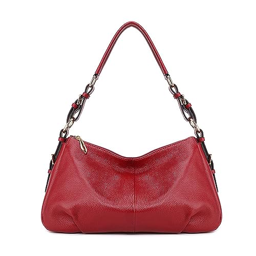 Kattee Soft Leather Hobo Bag for Women Genuine Top Handle Handbags Vintage Shoulder Purses (Red)