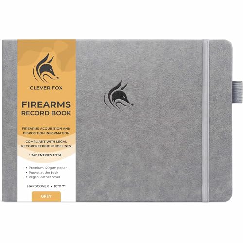 Clever Fox Firearms Record Book – Hardcover Gun Log Book for Acquisition & Disposition Info – Firearm Log Book for Professional & Personal Use – 129 Pages, 10x7″ (Gray)