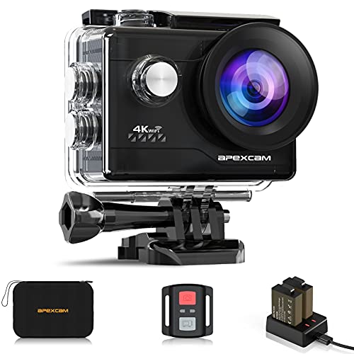 Apexcam Action Camera 4K Sports Camera 20MP 40M 170°Wide-Angle WiFi Waterproof Underwater Camera with 2.4G Remote Control 2 Batteries 2.0'' LCD Ultra HD Camera with Mounting Accessories Kit