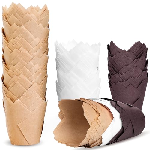 200pcs Tulip Cupcake Liners, Premium Muffin Liners Holders for Baking Cups, Greaseproof Cupcake Wrappers in Standard Size, Classic Parchment Paper Cupcake Liners for Party, Christmas by JIRNGLA