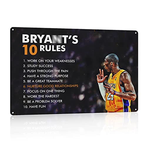 Bryant's 10 Rules - The Champion’s Mindset Motivational Basketball Metal Print Poster. Sports Poster Wall Art for Home,Office,Locker Room,Gym Décor. a Champions Rules to Be Your Best! - 12 x 8 in