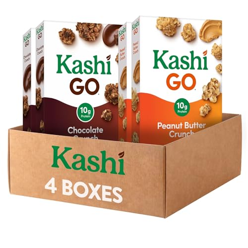 Kashi GO Cold Breakfast Cereal, Fiber Cereal, Vegan Protein, Variety Pack (4 Boxes)