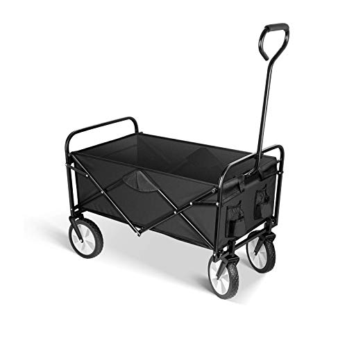 YSSOA Folding Garden Cart PRO, Collapsible Handy Wagon with 360 Degree Swivel Wheels & Adjustable Handle,220lbs Weight Capacity,Black