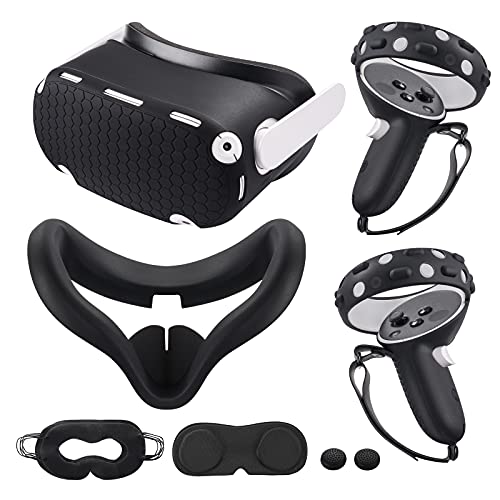 Compatible with Oculus Quest 2 Accessories, Silicone Face Cover, VR Shell Cover,Compatible with Quest 2 Touch Controller Grip Cover,Protective Lens Cover,Disposable Eye Cover