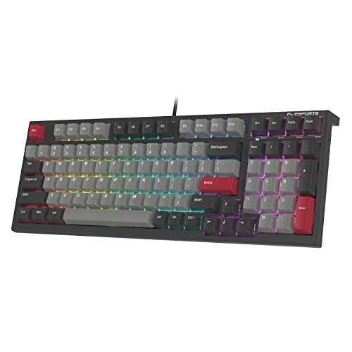 FL ESPORTS FL980 96% 1800 Layout Wired Mechanical Keyboard with Number Pad, 98 Keys RGB Hot Swappable Programmable Keyboard w/Light Tactile Kailh Box White Switches, Durable PBT Keycaps, (Dolch)
