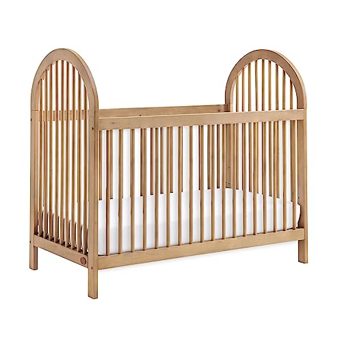 Oxford Baby Everlee Modern High Arch 3-in-1 Convertible Island Baby Crib with Round Spindles, Honey Wood