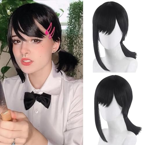 JoneTing Higashiyama Kobeni Cosplay Wig【+Wig Cap】 Short Black Wig with Bangs for Cosplay Black Anime Cosplay Ponytail Wig for Coser Costume Peluca Negra Pigtail Party Wig for Halloween