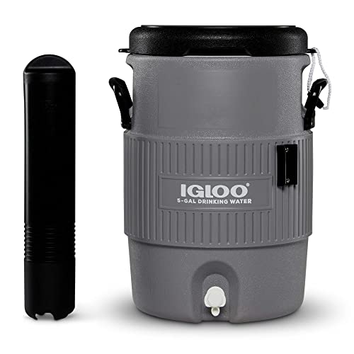 Igloo 5 Gallon Portable Sports Cooler Water Beverage Dispenser with Flat Seat Lid, Gray