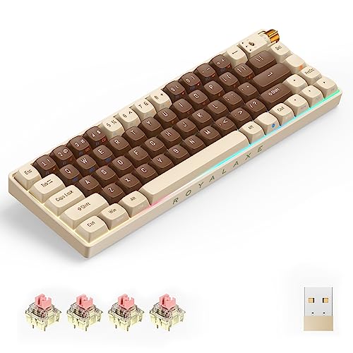 ROYALAXE R68 TKL Mechanical Keyboard, Upgraded TTC Gold Pink Switches, Hot Swappable Wired/Bluetooth 5.0/2.4G Wireless Keyboard with RGB Light for Windows & Mac, PBT Keycaps, Lava Brown