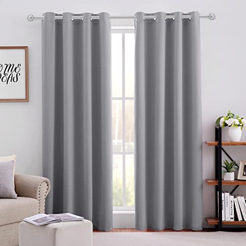 HOMEIDEAS Blackout Curtains for Bedroom 52 X 84 Inch Long 2 Panels Set Light Grey/Gray Room Darkening Curtains/Drapes, Soundproof Thermal Grommet Window Curtains for Living Room