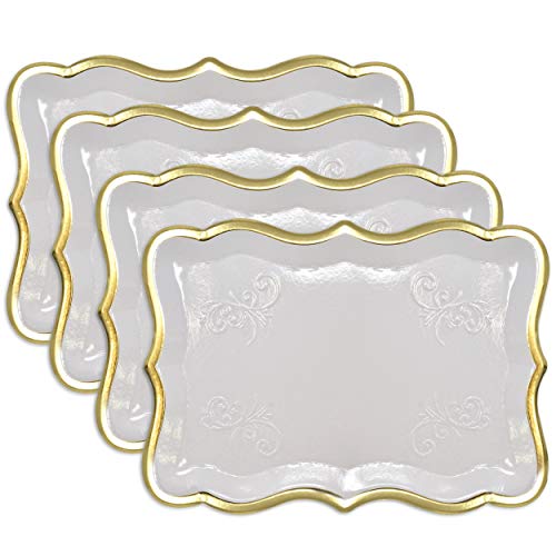 Gift Boutique 10 White Rectangle Trays with Gold Rim Border for Dessert Display Table Parties 9' X 13' Disposable Paper Cardboard in Elegant Shape for Platters Cupcake Display Birthday Party Weddings