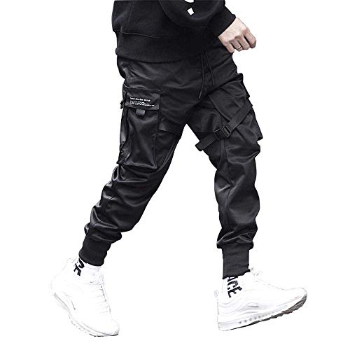 Niepce Inc Streetwear Mens Techwear Jogger Pants with Straps (Black-1, Large)