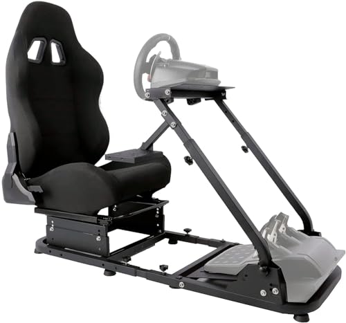 Gazzyt Adjustable Racing Simulator Cockpit Wheel Stand with Racing Seat（Black） fit for Logitech G27 G920 G29, Thrustmaster T300RS T300 T248, Not Included Steering Wheel Shifter and Pedal