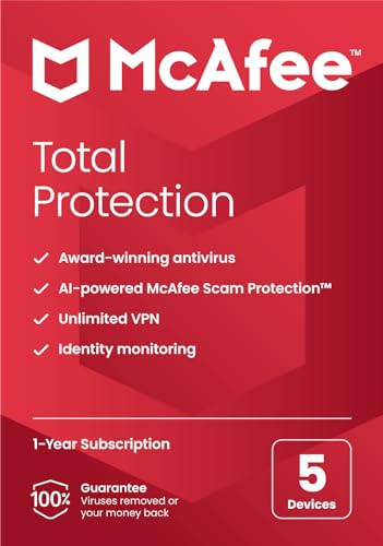 McAfee Total Protection 2024 | 5 Device | Cybersecurity Software Includes Antivirus, Secure VPN, Password Manager, Dark Web Monitoring | Key Card
