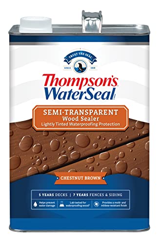 Thompson’s WaterSeal Semi-Transparent Waterproofing Wood Stain and Sealer, Chestnut Brown, 1 Gallon