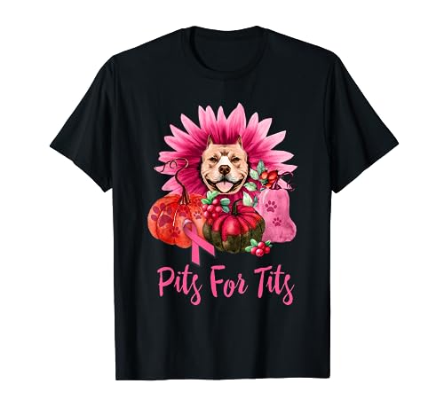 Pits For Tits Pitbull Pumpkins Sunflower Breast Cancer T-Shirt