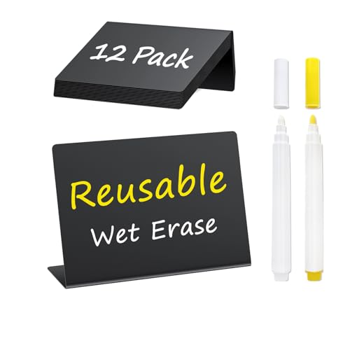 PigPotParty 12 Pcs 4'x3' Small Food Labels for Party Buffet - Mini Chalkboard Signs for Food Display - Bakery Appetizer Labels - Table Name Tags - Place Cards - Include 2 Wet Erase Markers