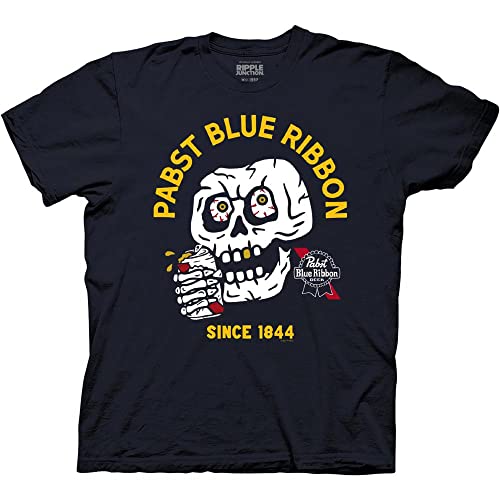 Ripple Junction Pabst Blue Ribbon Crest and Ribbon Logo Brewery Adult T-Shirt Officially Licensed Medium Navy