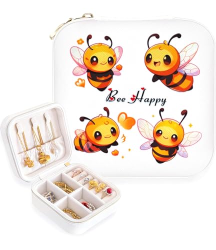 BJDAMAI Bee Gifts For Women Girls Lovers, Bee Jewelry Box For Girls Teenage Teens, Cute Honey Bumble Bee Themed Stuff Accessories Decor Things Item Idea, Ring Earrings Necklace Organizer Holder!