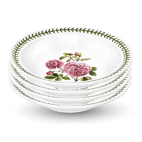 Portmeirion Botanic Roses Soup Bowl with Rim, Assorted Motifs, Set of 4, Round, 8.5 Inch, For Dinner, Pasta, Soups, & Salads, Dishwasher, Microwave, and Oven Safe