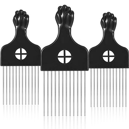 3 Packs Metal Hair Picks Afro Pick Comb Wig Braid Hair Detangle Styling Comb Lift Pick Comb Tool for Women, Men Curly Hair Styling