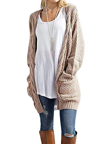 GRECERELLE Women's Long Sleeve Knit Cardigans Sweater Blouses with Packets for Fall Winter(Medium, Khaki)