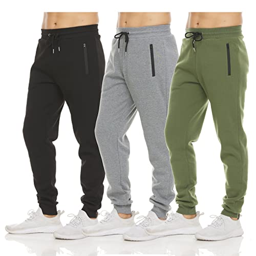 PURE CHAMP Mens 3 Pack Fleece Active Athletic Workout Jogger Sweatpants for Men with Zipper Pocket and Drawstring Size S-3XL (2X-Large, Set 3)