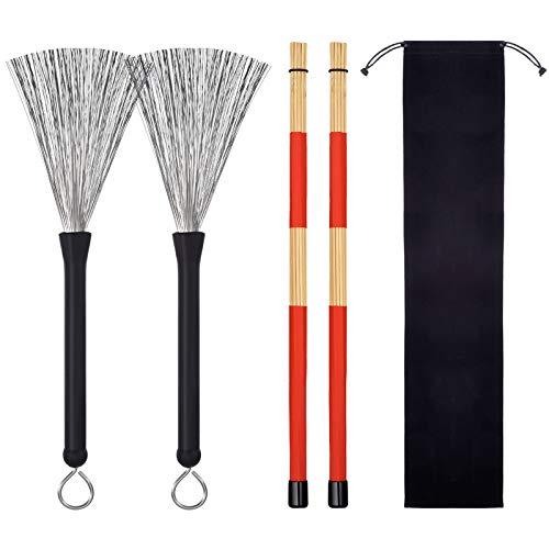Drum Sticks Drum Wire Brushes Drum Brushes Drum Sticks Retractable Brushes Drums Sticks Drum Brushes Set for Jazz Acoustic Music Lover Gift Total 2 Pairs with Portable Storage Bag