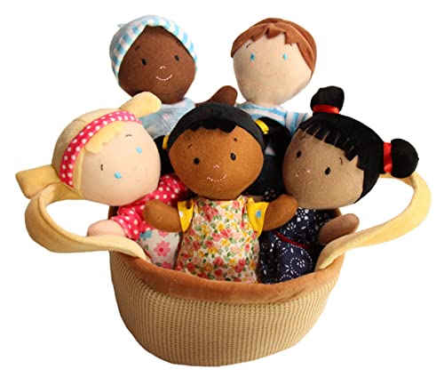 Snuggle Stuffs Basket of Buddies 8' Plush Diversity Dolls | Toddler Dolls | Preschool Dolls | Multicultural Dolls | Set of 5