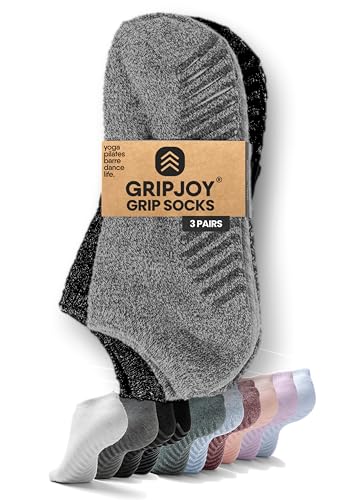 Grip Socks for Women - Pilates Socks with Grips for Women - Non Slip Socks Womens - Grippy Socks for Women - 3 Pairs