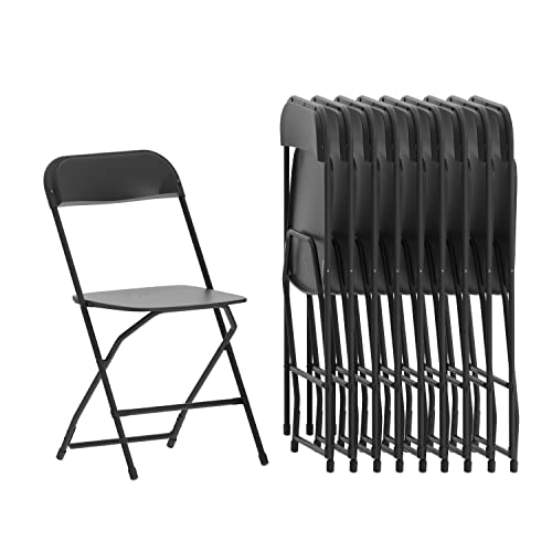 Flash Furniture Hercules Series Plastic Folding Chair - Black - 10 Pack 650LB Weight Capacity Comfortable Event Chair-Lightweight Folding Chair