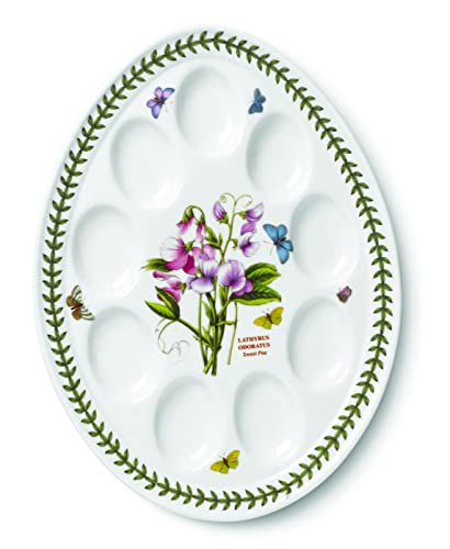 Portmeirion Botanic Garden Deviled Egg Plate | 12 Inch Egg Serving Platter with Sweet Pea Motif | Made from Porcelain | Dishwasher and Microwave Safe | Easter Egg Tray
