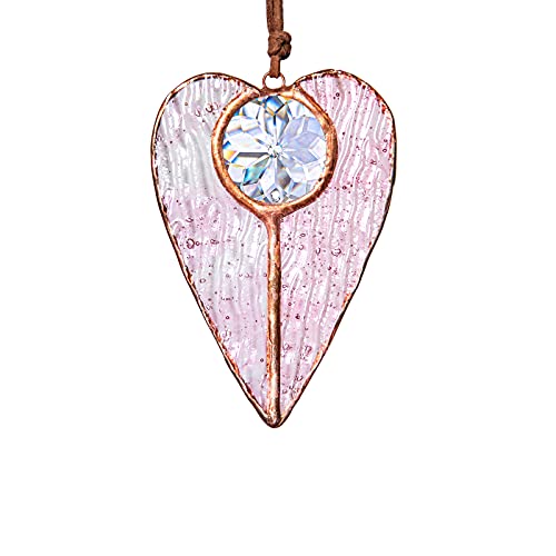 H&D HYALINE & DORA Stained Glass Window Hangings Handmade Wall Art Heart Style Window Panel Sun Catchers Ornament