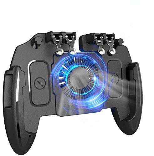 [The Latest Version] Mobile Game Controller 4 Trigger with 4000mAh Power Bank Cooling Fan for PUBG/Call of Duty/Fotnite [6 Finger Operation] L1R1 L2R2 Gamepad Trigger for 4.7-6.5' iOS Android Phone