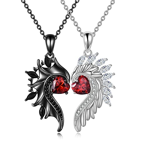 ONEFINITY Angel and Devil Couples Necklace Sterling Silver His and Hers Matching Necklace Heart Symbol of Love Pendant Couples Jewelry Gifts for Couple Her Him