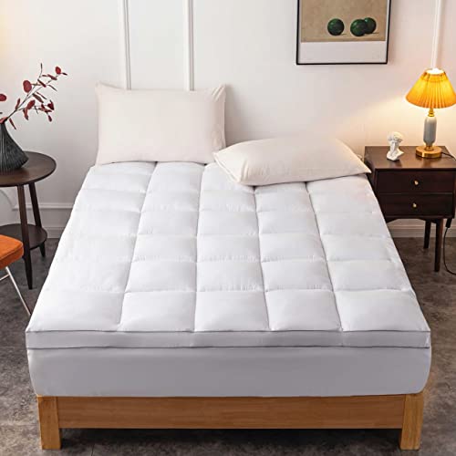 DROVAN Mattress Pad Full Size - Extra Thick Mattress Cover - Pillow Top Deep Pocket with Breathable 7D Spiral Fiber Filling Cooling Mattress Topper