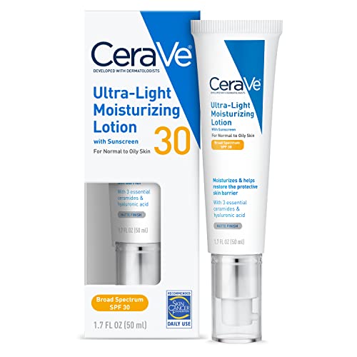 CeraVe Ultra-Light Moisturizing Lotion With SPF 30| Daily Face Moisturizer with SPF | Formulated with Hyaluronic Acid & Ceramides | Broad Spectrum SPF | Oil Free | Matte Finish | 1.7 Ounce