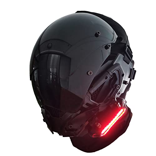 PDLING Punk Gothic Cyber Helmet Mask for Men,Techwear mask, Halloween Cosplay Costume Accessory with LED Light, Futuristic Helmet