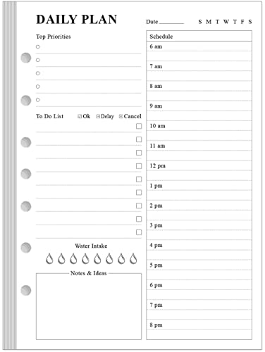 Undated Daily Planner Refill - A5 Day Planner Insert To Do List, 100 Sheets/200 Pages Planner and Lined Refill, 7-Hole Punched, Size 4, Desk Size, 5.8' x 8.3'