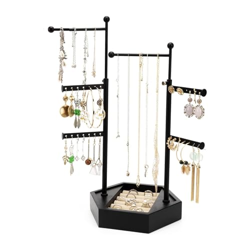 Emfogo Jewelry Organizer Stand - 6 Tier Jewelry Holder with Adjustable Height Necklace Holder Organizer Display & Storage for Earrings Ring Bracelet (Black)