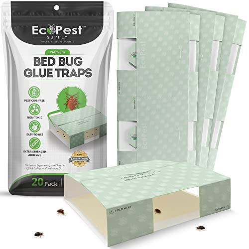 Bed Bug Glue Traps – 20 Pack | Sticky Pest Control Trap and Bed Bug Killer | Adhesive Crawling Insect Interceptors, Trap, Monitor, and Detector for Treatment of Bed Bugs and Other Indoor Pests