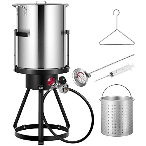 VIVOHOME 30 Qt. Aluminum Turkey Deep Fryer Pot with Injector Thermometer Kit and 54, 000 BTU Outdoor Propane Stove Burner Stand for 20 Lbs Turkey