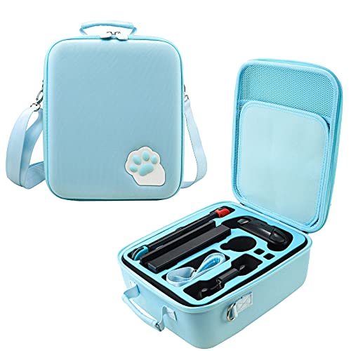 Blue Cat Paw Protective Case for Nintendo Switch, Switch Carrying Travel Bag with 21 Game-Card Slots for Console, Dock, Pro Controller, Joy-Con grip, Poke Ball Plus & Accessories.