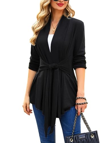 ACEVOG Women's Long Sleeve Cardigan Light Oversized Cute Open Cardigan Sweater for Women A - Black