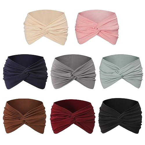 8 Pack Wide Headbands for Women Girls, Soft Stretchy Turban Headband Hair bands Head Bands Hair Wraps with Twisted Knots for Clean Face Makeup Yoga Workout