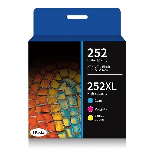 252 Ink Cartridge Replacement for Epson 252XL Use to Workforce WF-7110 WF-7720 WF-7710 WF-3620 (2 Black, 1 Cyan, 1 Magenta, 1 Yellow) Remanufactured