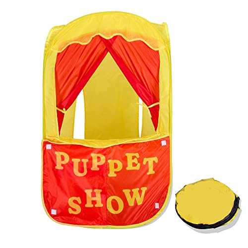 Playbees Puppet Show Up w/Front Stage Toddler Playhouse - Theater Pretend Playhouse Play Tent Kids - Indoor & Outdoor - Children Dramatic Furniture - Swappable Velcro to Lemonade Stand w/Carry Bag