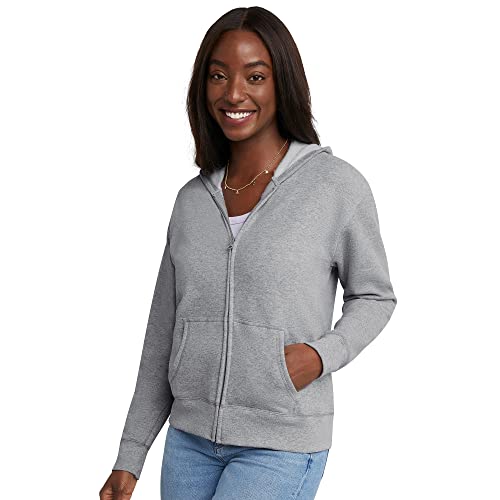 Hanes Women's EcoSmart Full-Zip Hoodie Sweatshirt, Light Steel, Medium