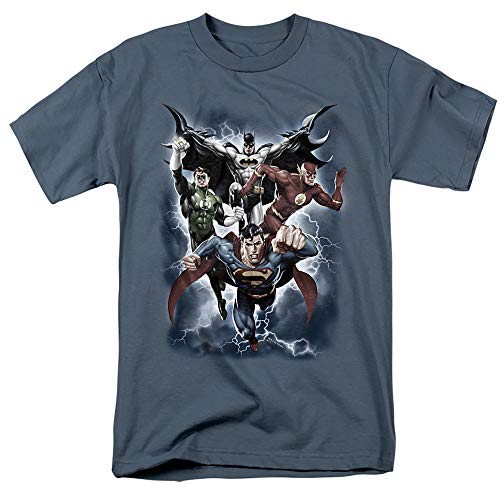 Justice League Superman Batman Flash Green Lantern T Shirt & Stickers (XX-Large) Slate